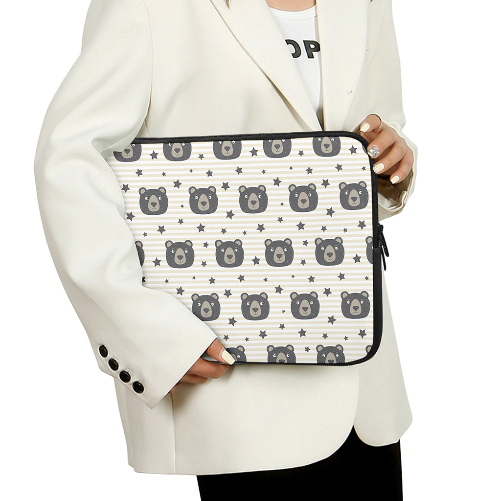 Cute Black Bear Pattern Print Laptop Sleeve