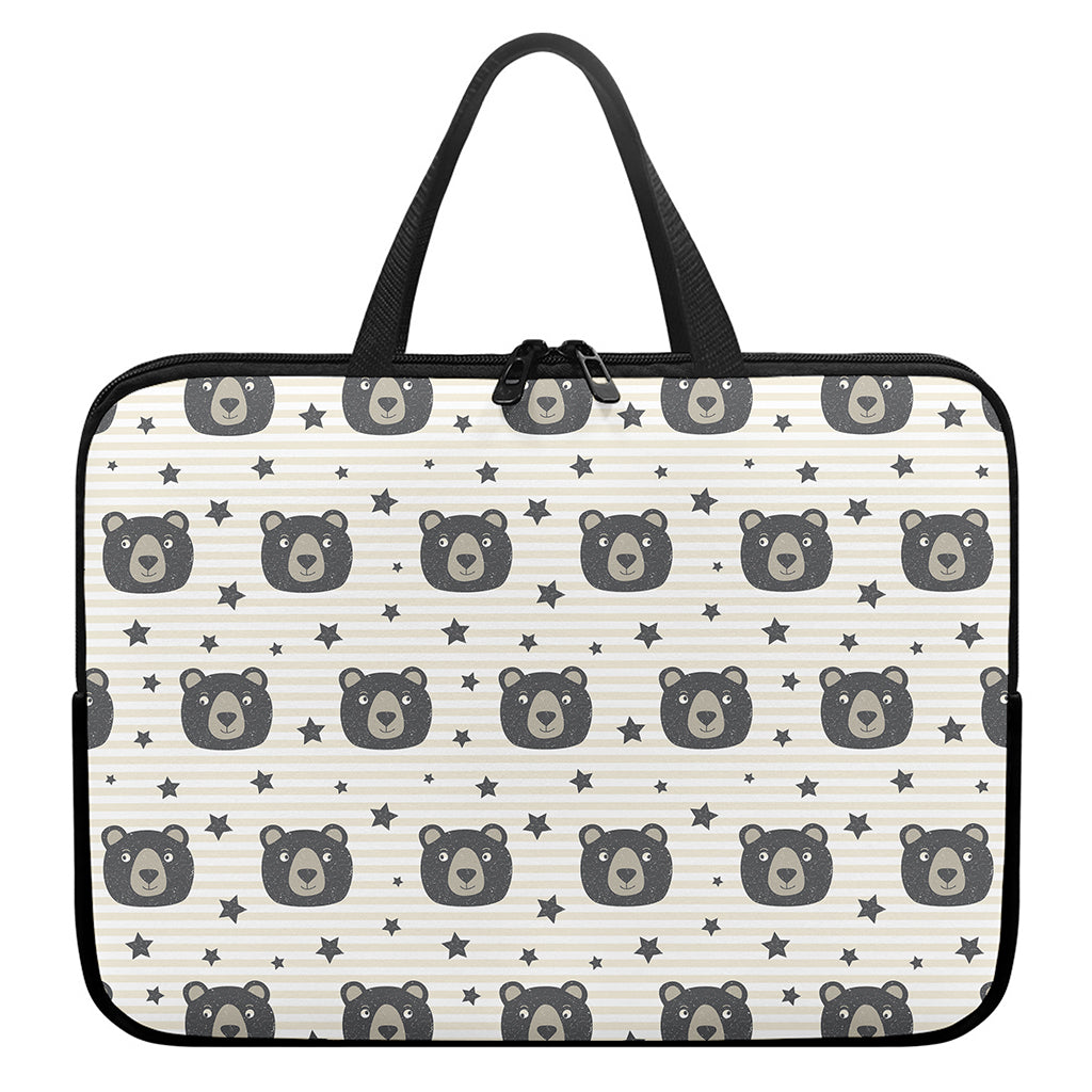 Cute Black Bear Pattern Print Laptop Sleeve With Handle
