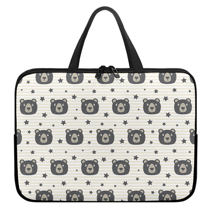 Cute Black Bear Pattern Print Laptop Sleeve With Handle