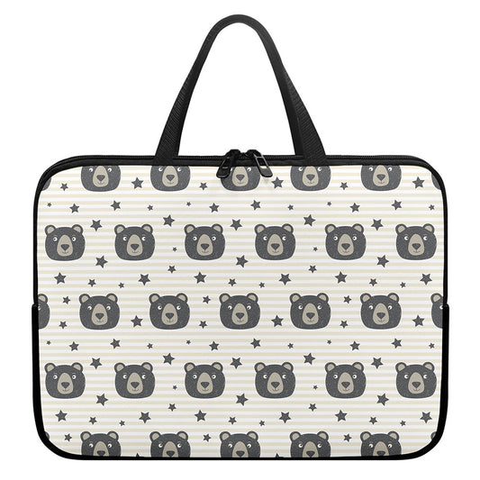 Cute Black Bear Pattern Print Laptop Sleeve With Handle