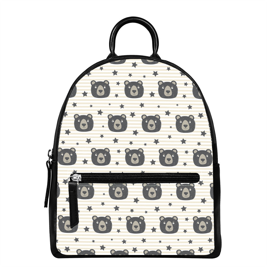 Cute Black Bear Pattern Print Leather Backpack
