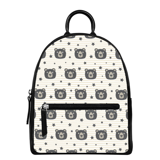 Cute Black Bear Pattern Print Leather Backpack