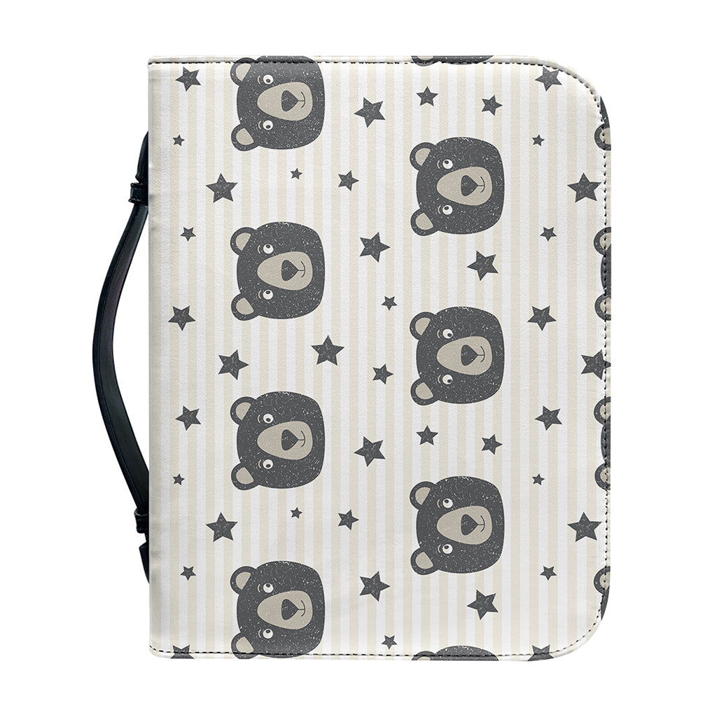 Cute Black Bear Pattern Print Leather Bible Cover