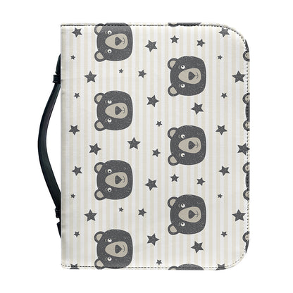 Cute Black Bear Pattern Print Leather Bible Cover