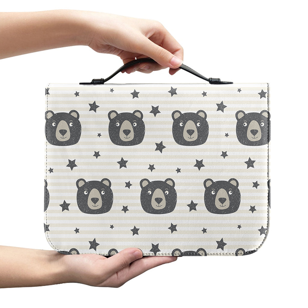 Cute Black Bear Pattern Print Leather Bible Cover
