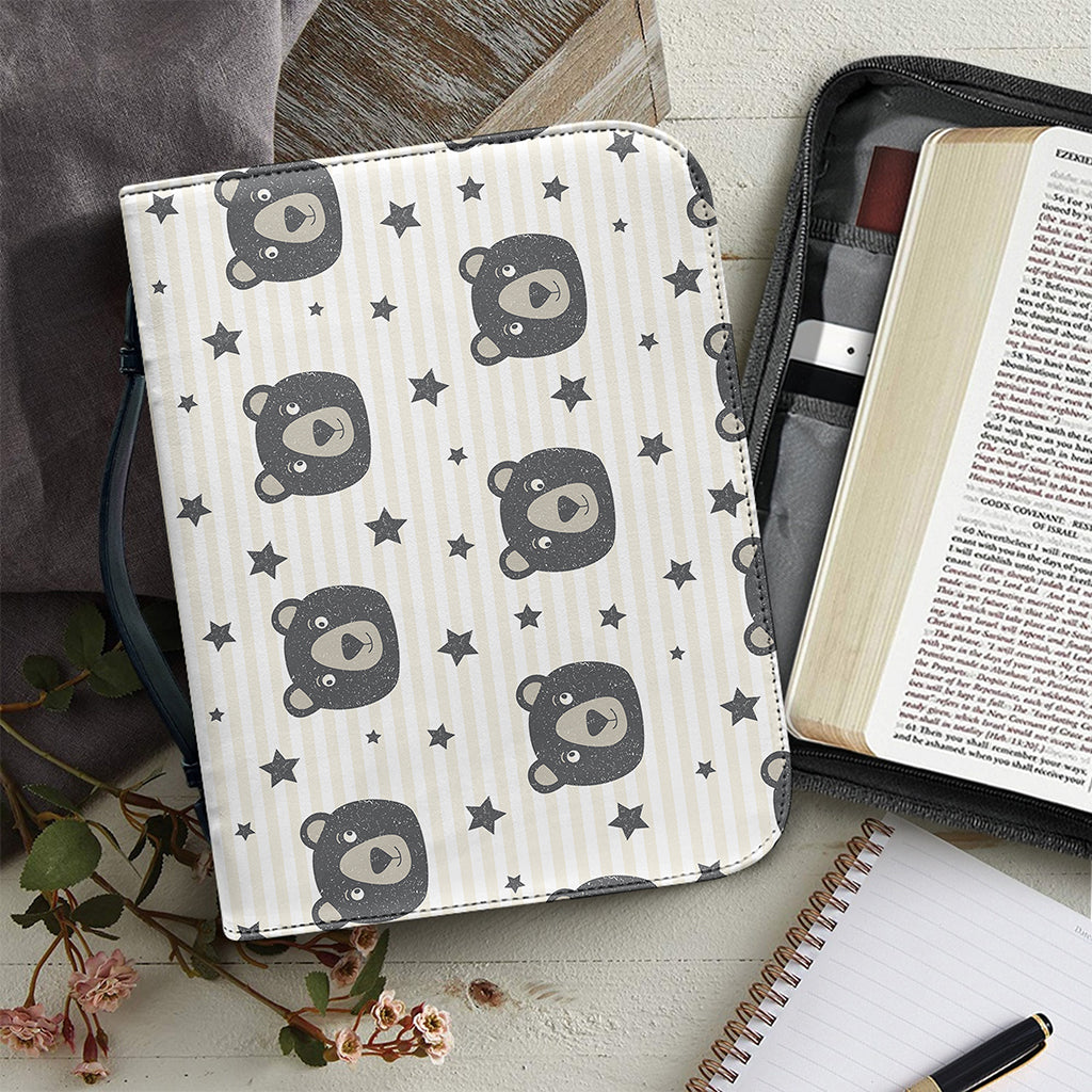 Cute Black Bear Pattern Print Leather Bible Cover