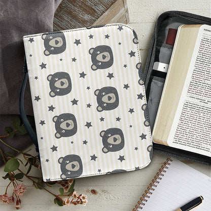 Cute Black Bear Pattern Print Leather Bible Cover