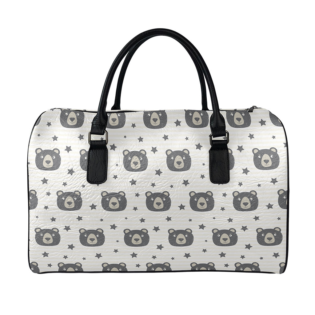 Cute Black Bear Pattern Print Leather Duffle Bag