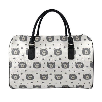 Cute Black Bear Pattern Print Leather Duffle Bag