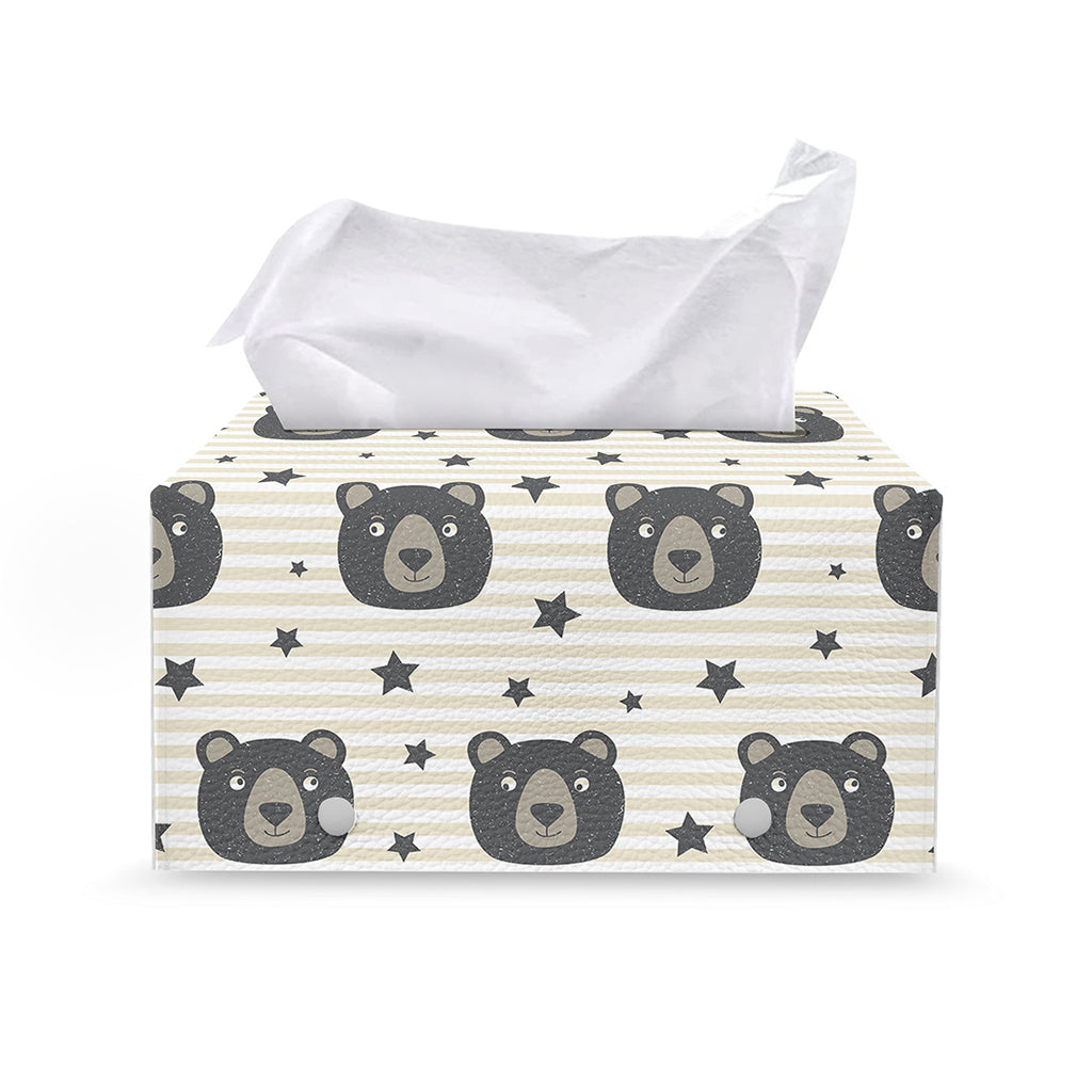 Cute Black Bear Pattern Print Leather Tissue Box Cover