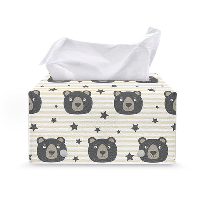 Cute Black Bear Pattern Print Leather Tissue Box Cover