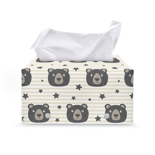 Cute Black Bear Pattern Print Leather Tissue Box Cover