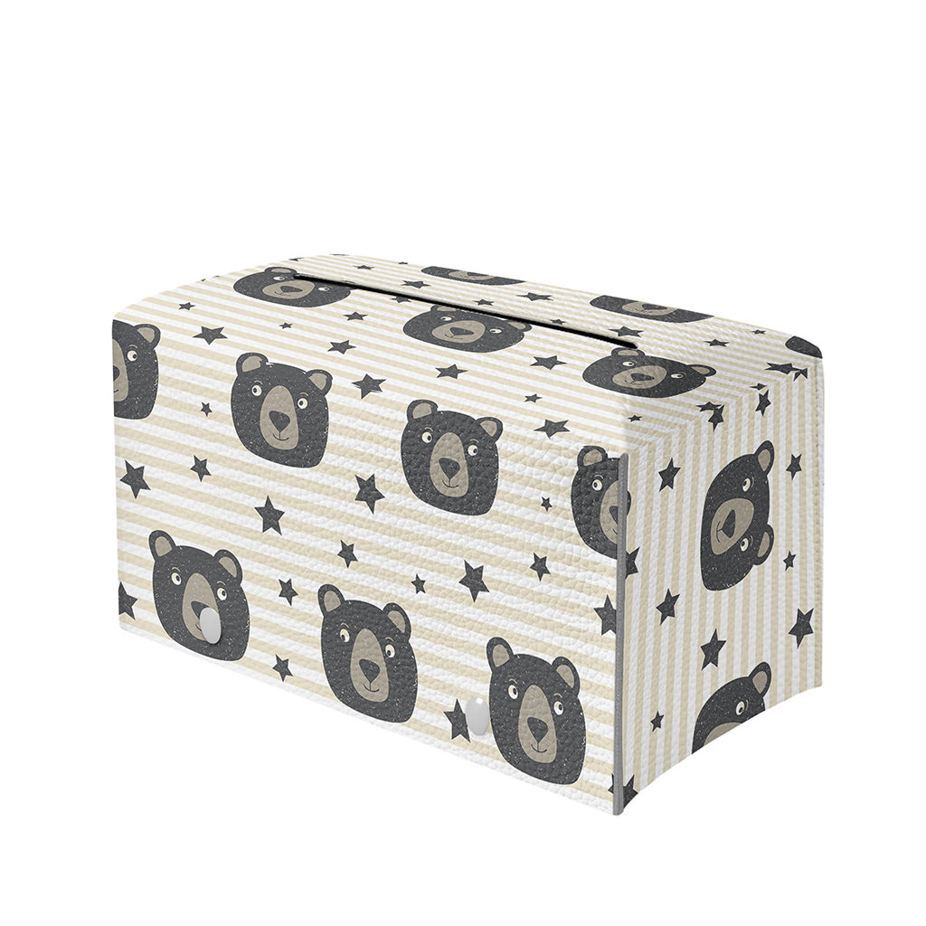 Cute Black Bear Pattern Print Leather Tissue Box Cover