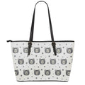 Cute Black Bear Pattern Print Leather Tote Bag With Zipper