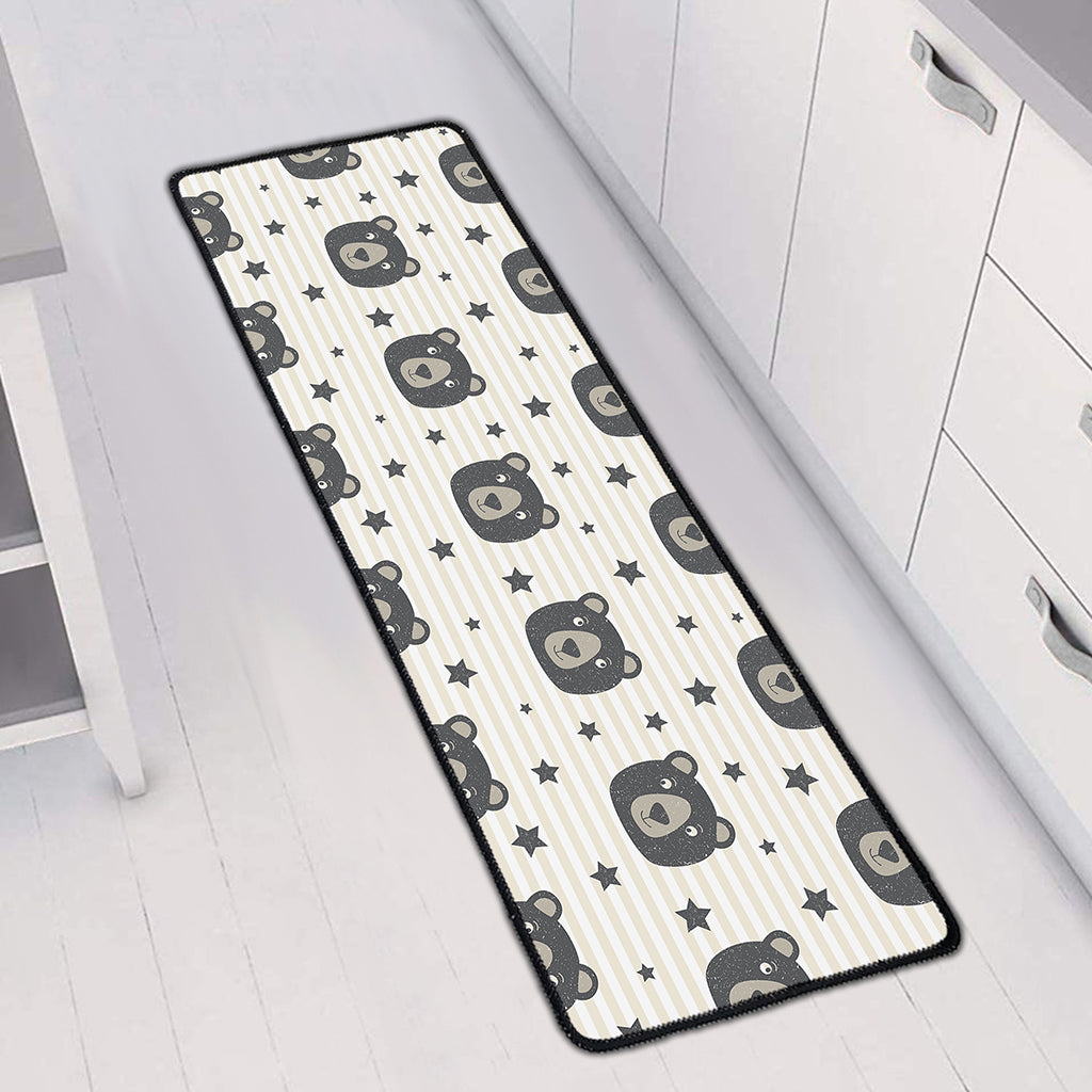 Cute Black Bear Pattern Print Long Kitchen Mat