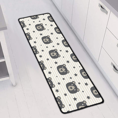 Cute Black Bear Pattern Print Long Kitchen Mat