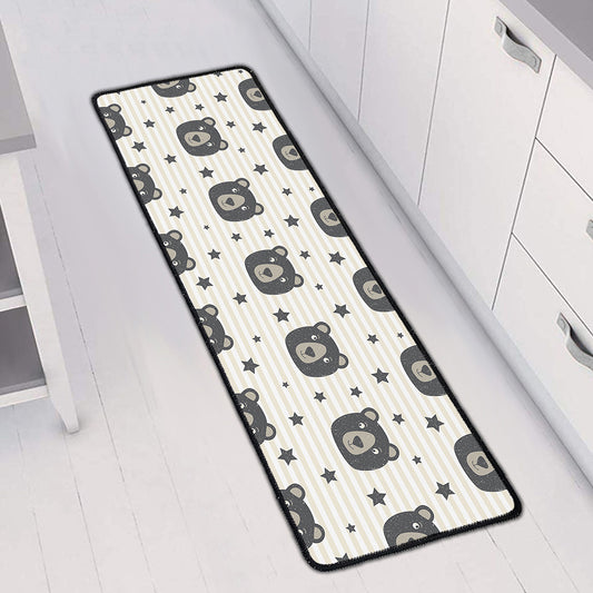Cute Black Bear Pattern Print Long Kitchen Mat