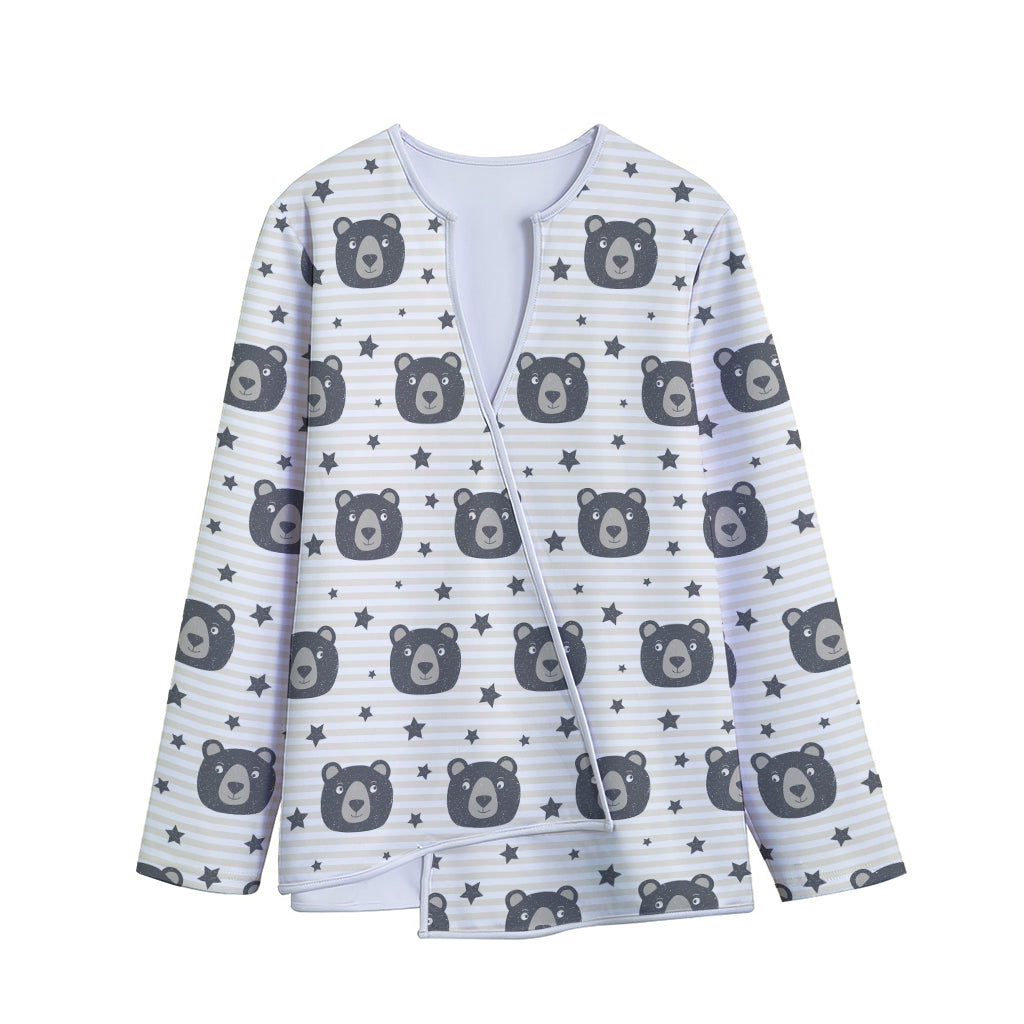 Cute Black Bear Pattern Print Long Sleeve Short Coat