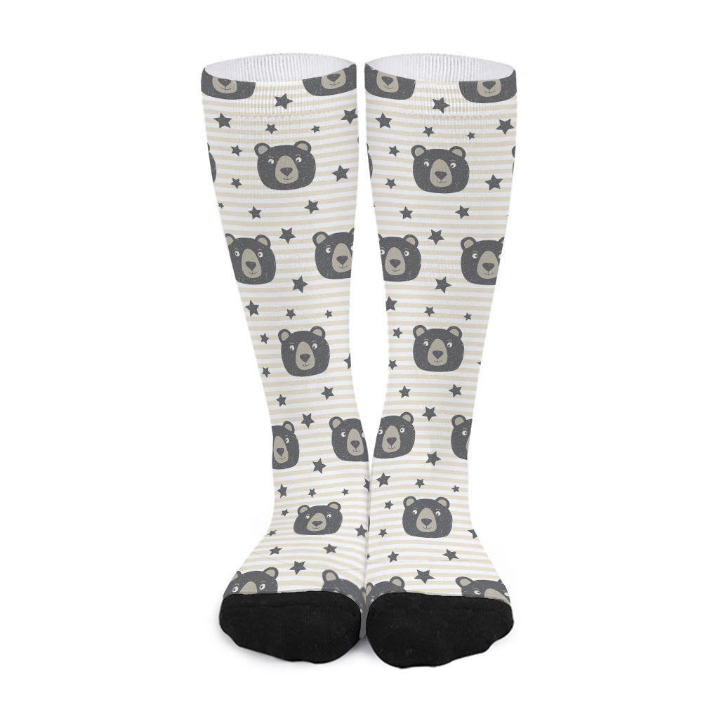 Cute Black Bear Pattern Print Long Socks