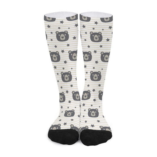 Cute Black Bear Pattern Print Long Socks