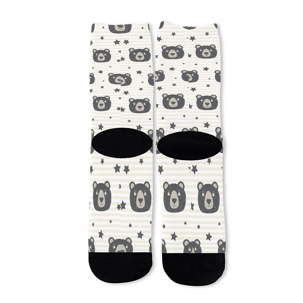 Cute Black Bear Pattern Print Long Socks