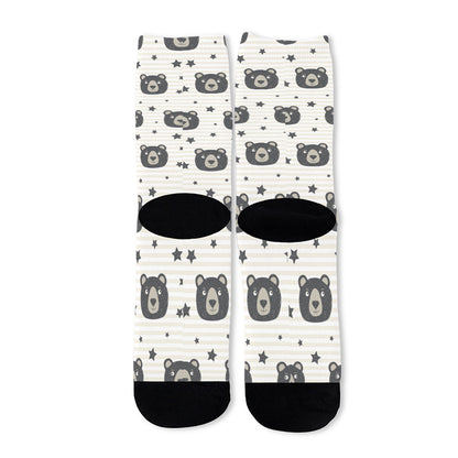 Cute Black Bear Pattern Print Long Socks