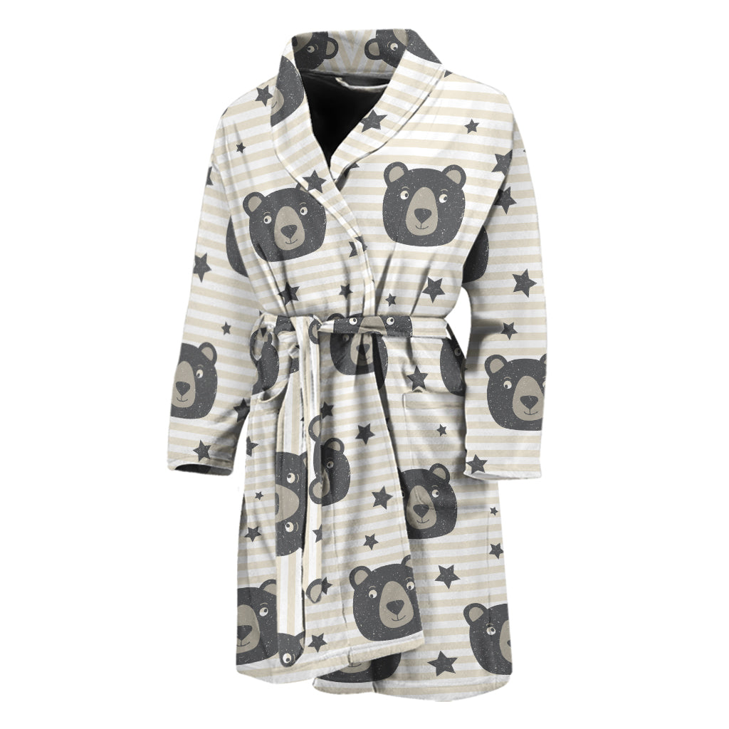 Cute Black Bear Pattern Print Men's Bathrobe