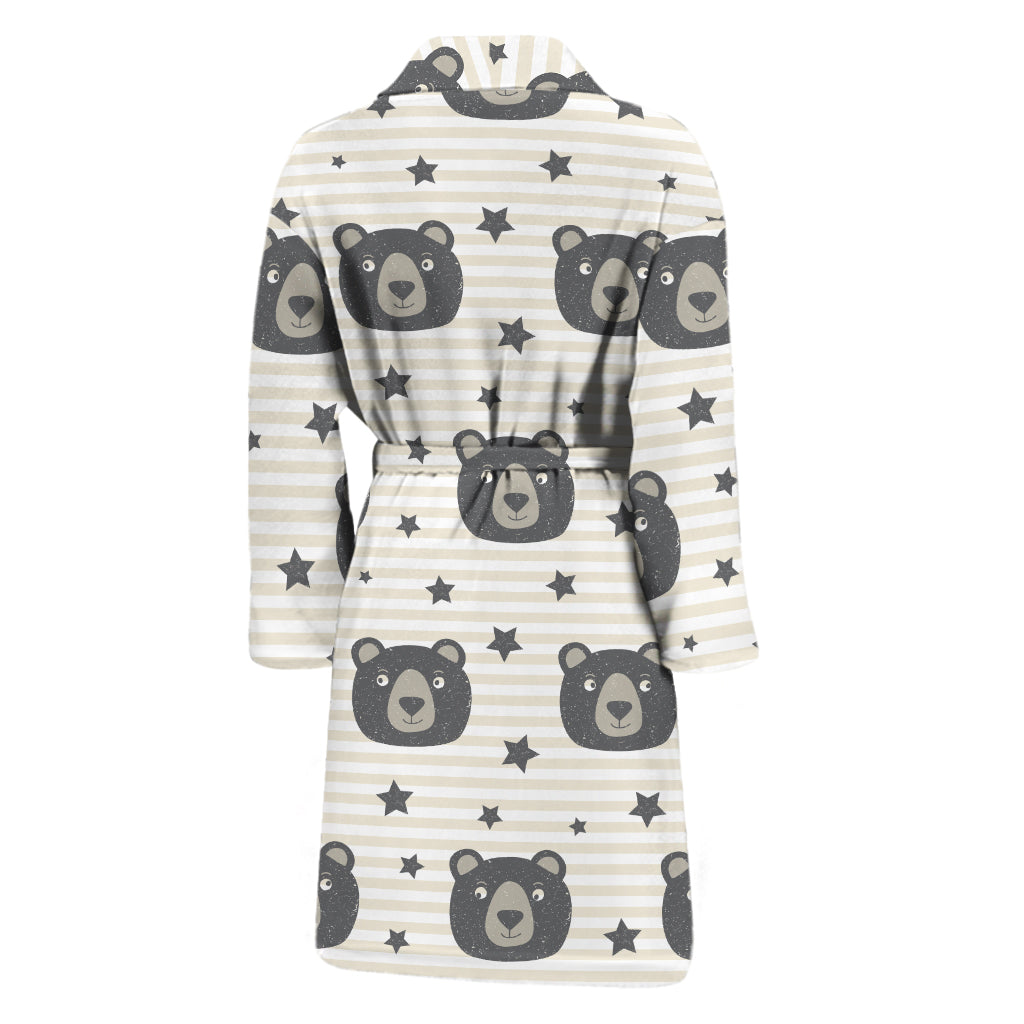 Cute Black Bear Pattern Print Men's Bathrobe