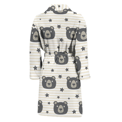 Cute Black Bear Pattern Print Men's Bathrobe
