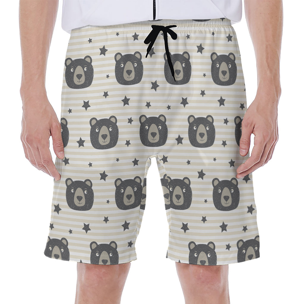 Cute Black Bear Pattern Print Men's Beach Shorts