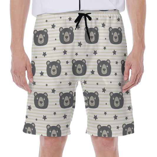 Cute Black Bear Pattern Print Men's Beach Shorts