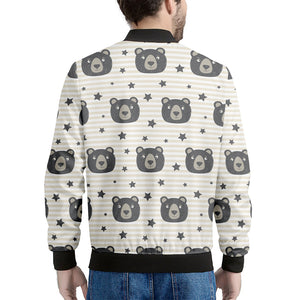 Cute Black Bear Pattern Print Men's Bomber Jacket