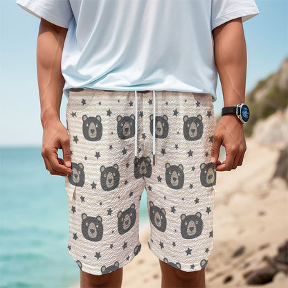 Cute Black Bear Pattern Print Men's Cargo Shorts