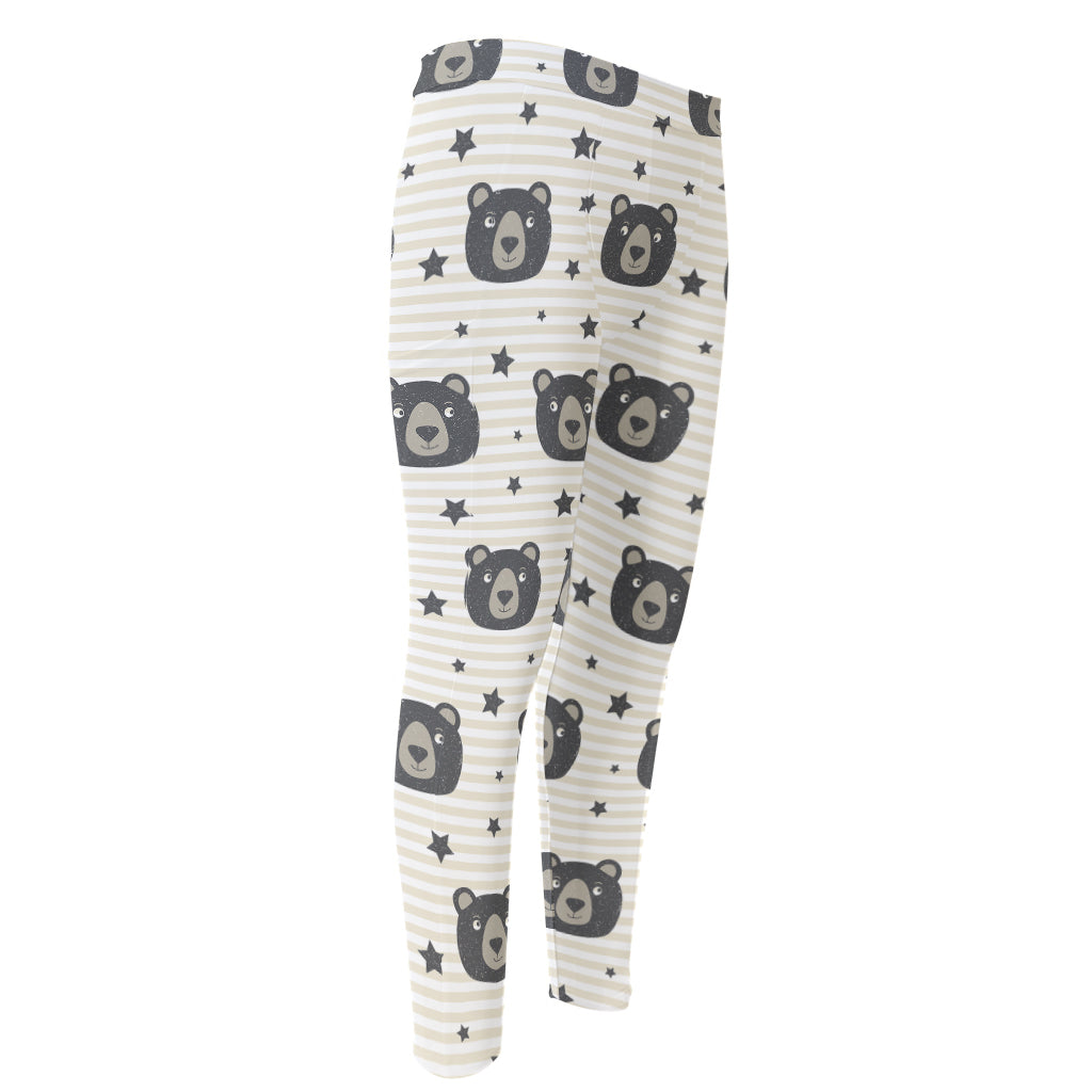 Cute Black Bear Pattern Print Men's Compression Pants