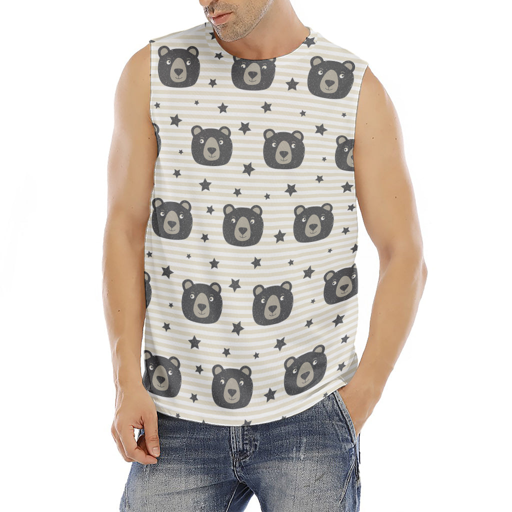 Cute Black Bear Pattern Print Men's Fitness Tank Top