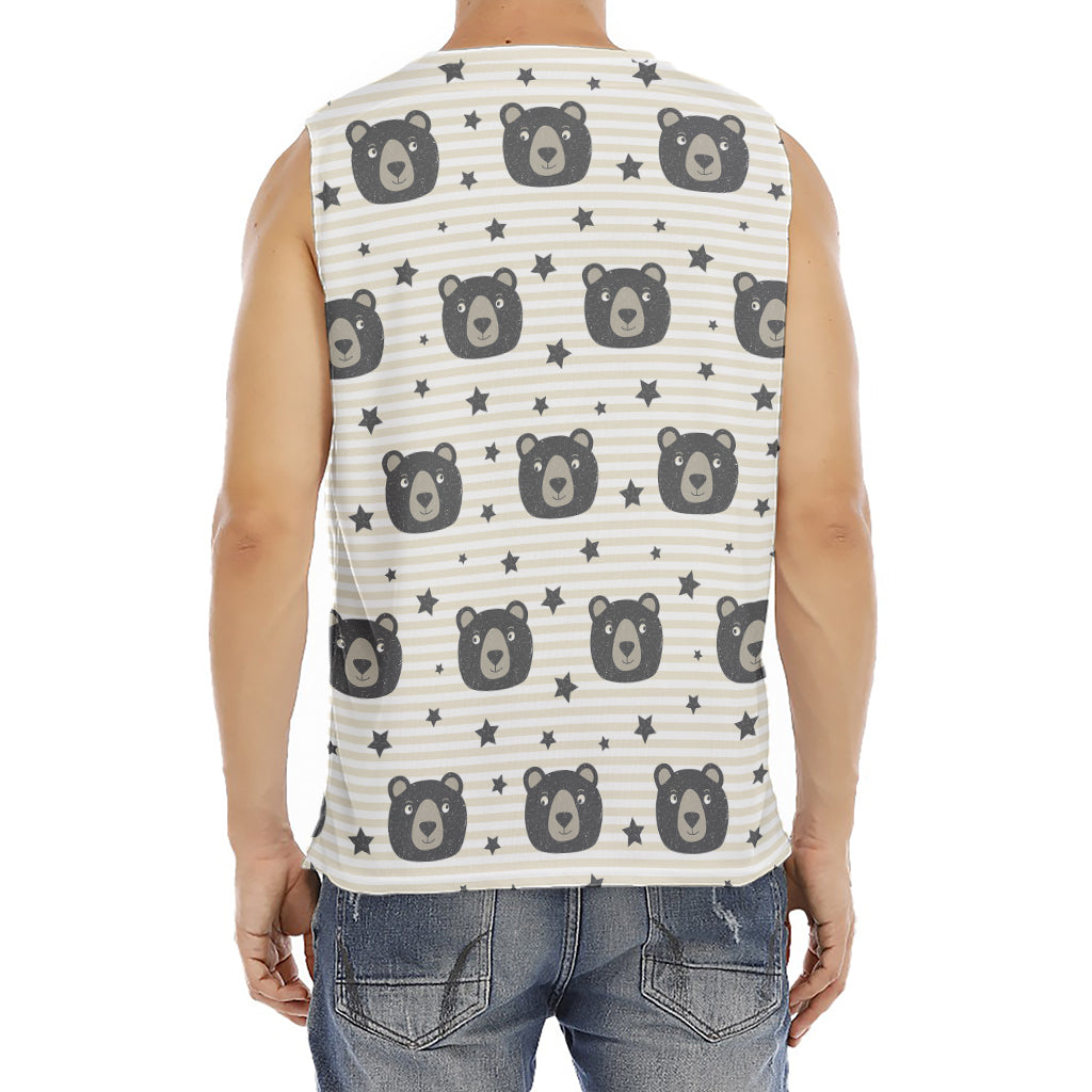 Cute Black Bear Pattern Print Men's Fitness Tank Top