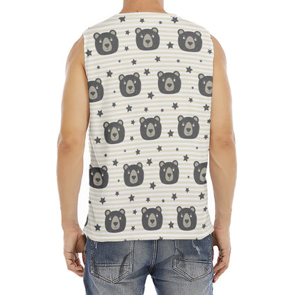 Cute Black Bear Pattern Print Men's Fitness Tank Top