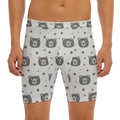 Cute Black Bear Pattern Print Men's Long Boxer Briefs