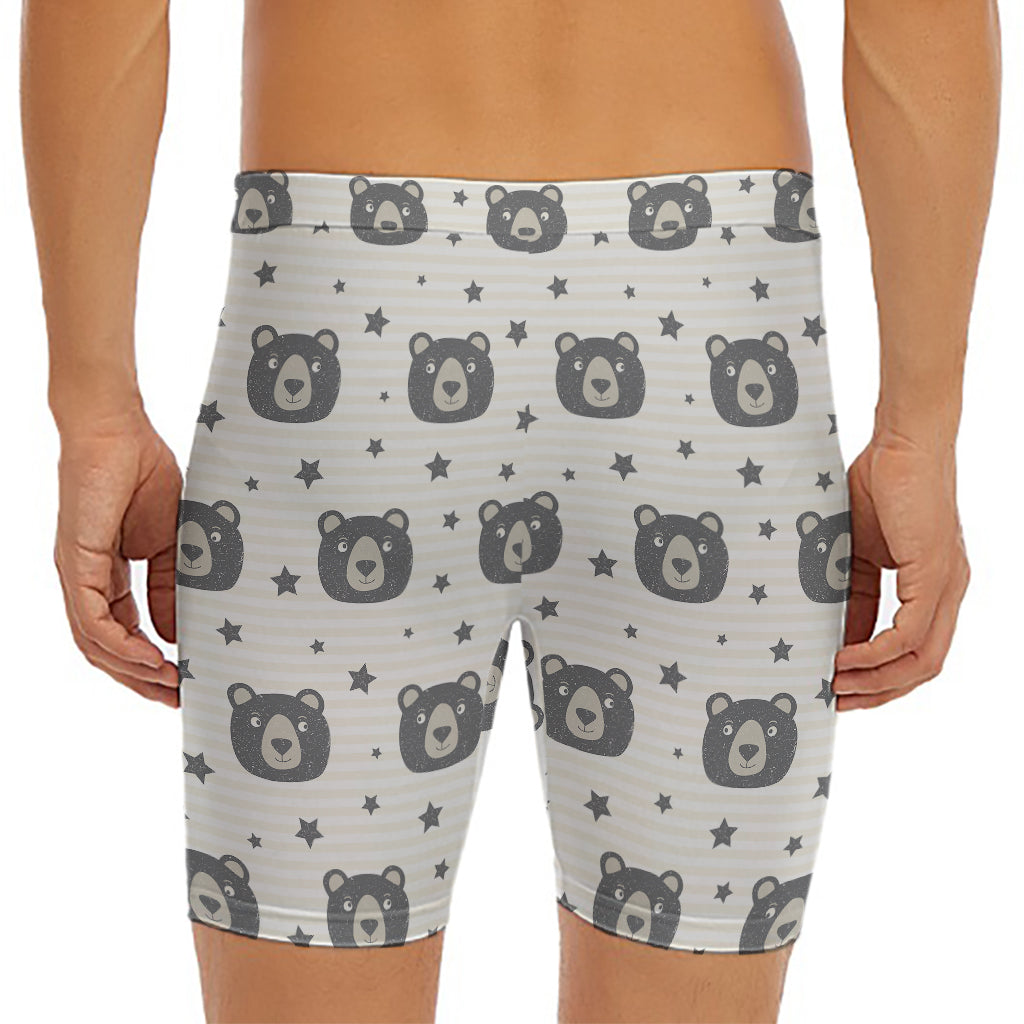 Cute Black Bear Pattern Print Men's Long Boxer Briefs