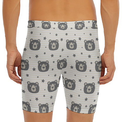 Cute Black Bear Pattern Print Men's Long Boxer Briefs