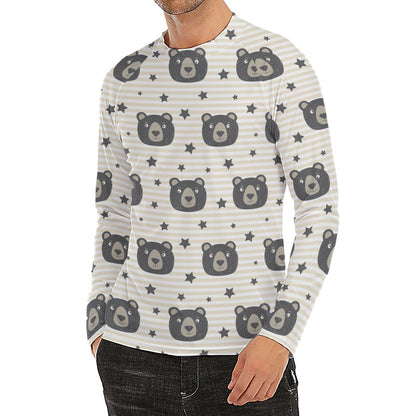 Cute Black Bear Pattern Print Men's Long Sleeve Rash Guard