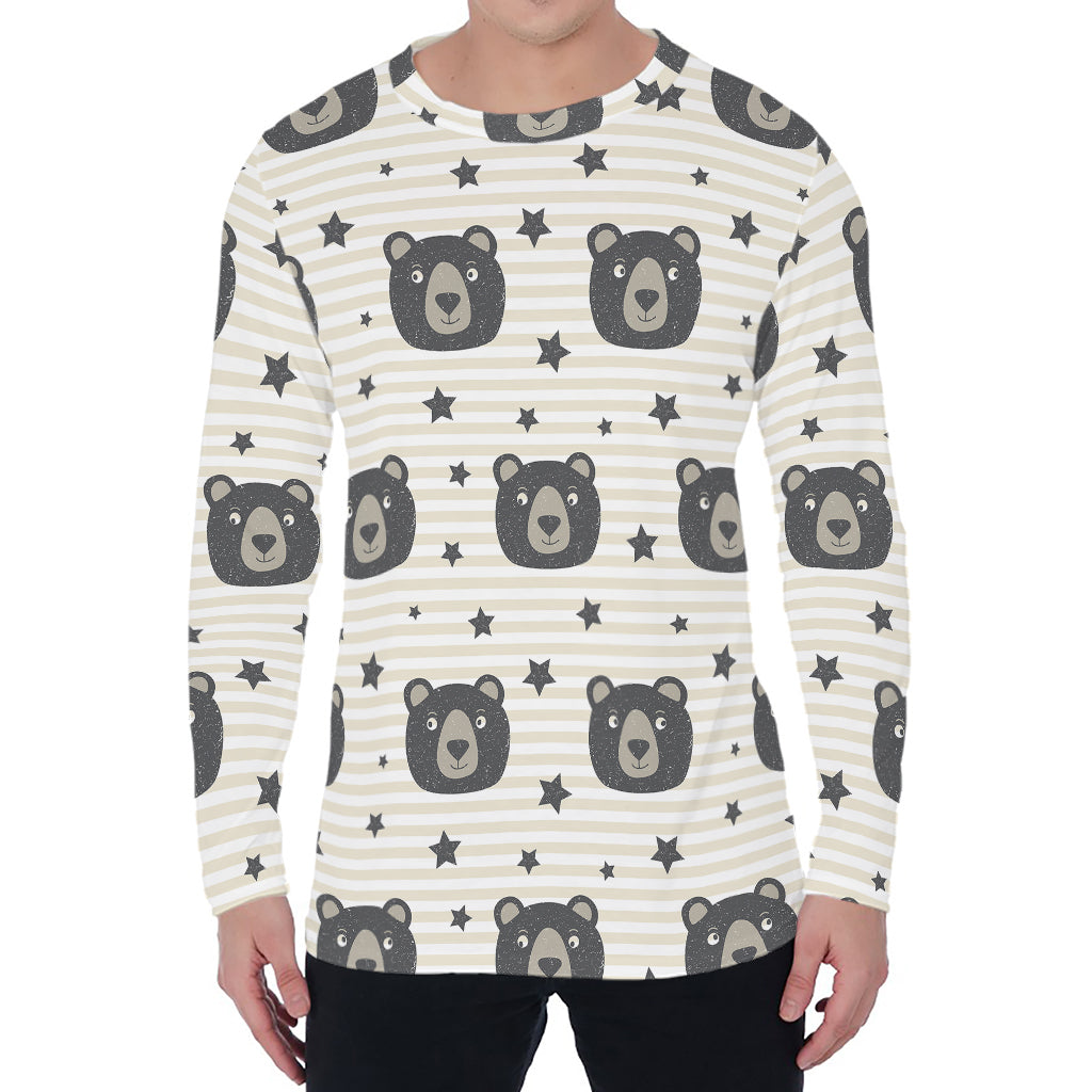 Cute Black Bear Pattern Print Men's Long Sleeve T-Shirt
