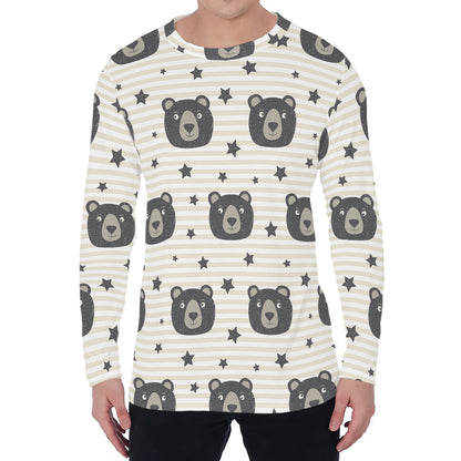 Cute Black Bear Pattern Print Men's Long Sleeve T-Shirt