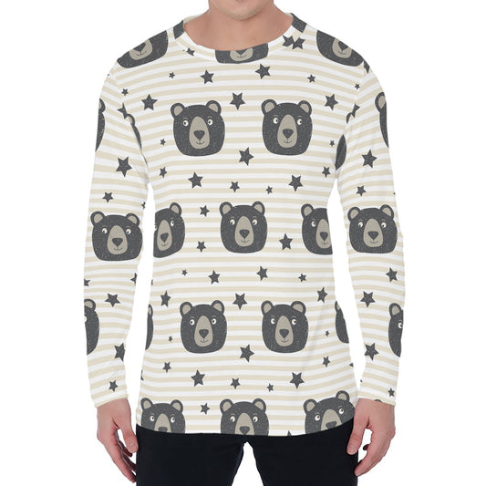 Cute Black Bear Pattern Print Men's Long Sleeve T-Shirt