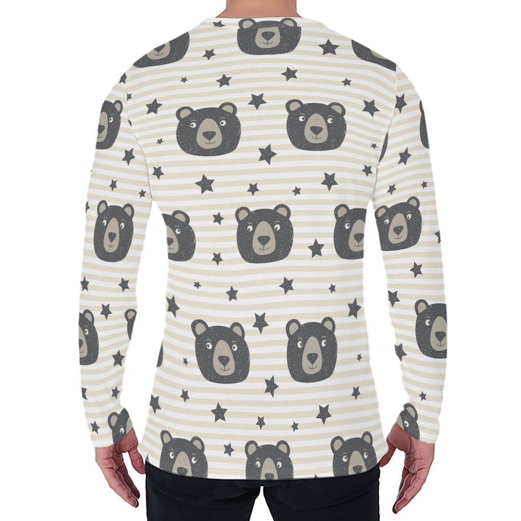 Cute Black Bear Pattern Print Men's Long Sleeve T-Shirt