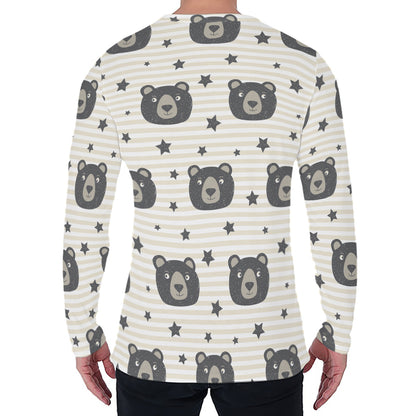 Cute Black Bear Pattern Print Men's Long Sleeve T-Shirt