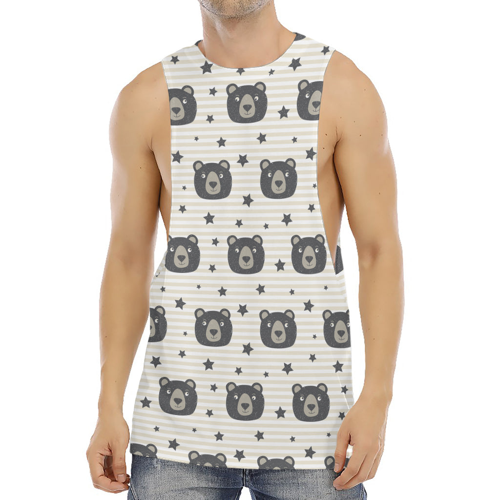 Cute Black Bear Pattern Print Men's Muscle Tank Top