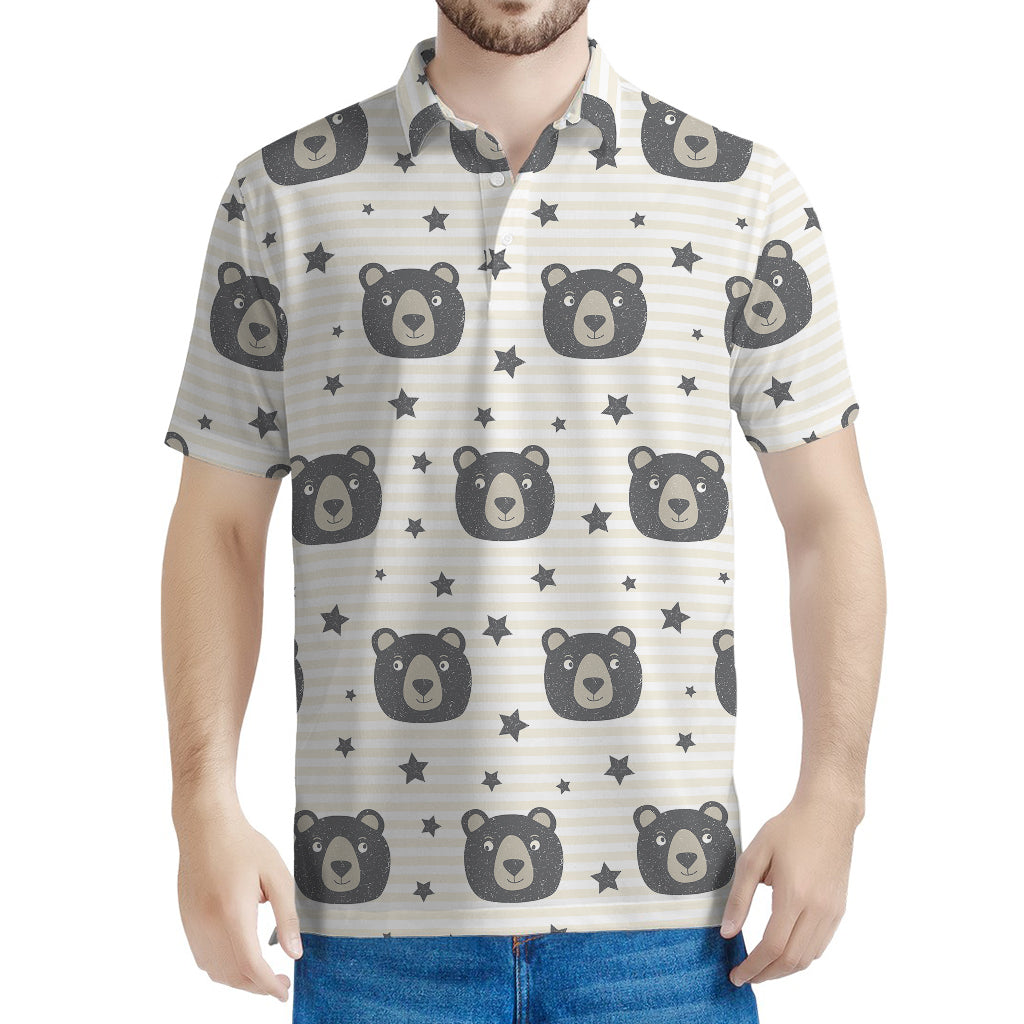 Cute Black Bear Pattern Print Men's Polo Shirt