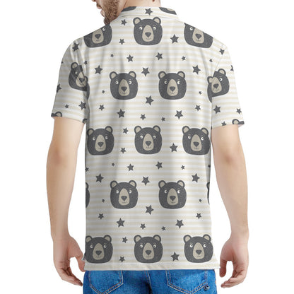 Cute Black Bear Pattern Print Men's Polo Shirt