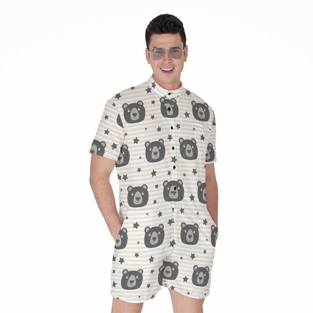 Cute Black Bear Pattern Print Men's Rompers